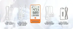 Opciones de sensores del Elitech GSP-6 Pro para monitoreo de temperatura y humedad, incluyendo sondas con solución amortiguadora, doble solución amortiguadora y solución para temperaturas ultrabajas.