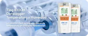 Elitech Tlog B100H, datalogger Bluetooth de temperatura y humedad para el monitoreo de condiciones ambientales en aplicaciones de almacenamiento, transporte, productos farmacéuticos y cadena de frío.